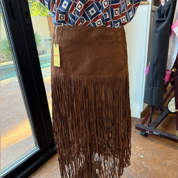 Stetson Suede Leather Fringe Skirt Brown Boho Western NWT $360 SZ 10 - Picture 8 of 14